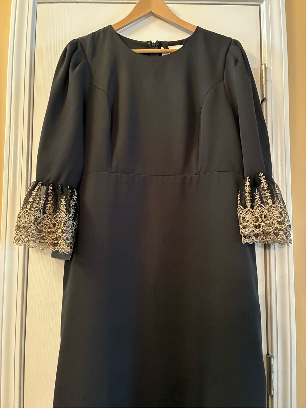 Black Maxi Dress with Layered Gold Lace Trim - Elegant For Formal Occasions. XXL